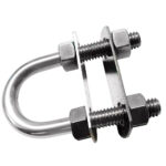 Stainless steel U-bolt with nuts and washers.