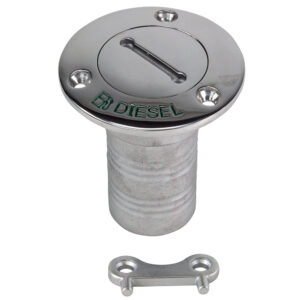 Stainless steel diesel deck fill with key.
