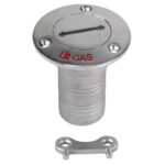 Metal gas cap with locking tab.