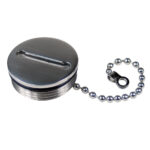 Metal screw cap with beaded chain.