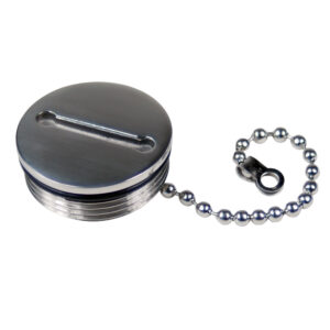 Metal screw cap with beaded chain.