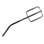 Metal egg separator whisk tool on white background.