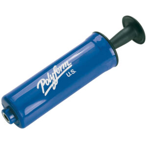 Blue hand pump with black handle for inflatables.