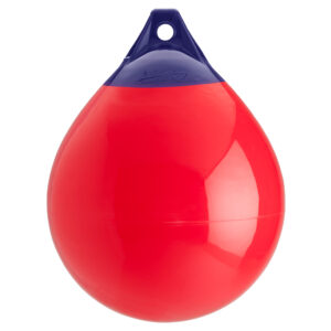 Red mooring buoy with blue top.