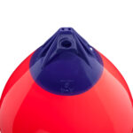 Red and blue buoy with pointed top