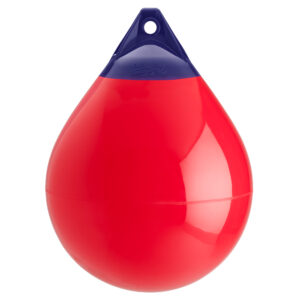 Red inflatable buoy with blue top loop.