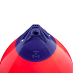 Red and blue marine buoy top view.