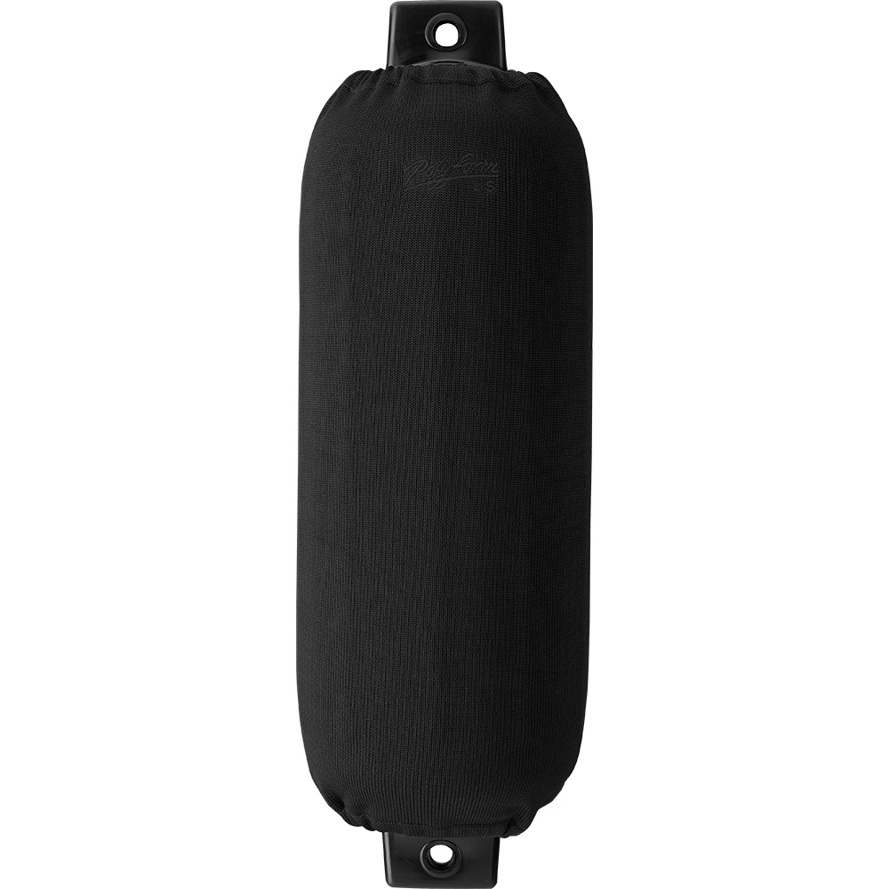 Black boat fender with reinforced ends.