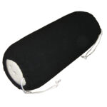 Black cylindrical pillow with drawstrings