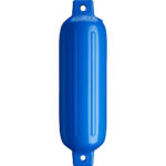 Blue marine boat fender with hole for attachment.