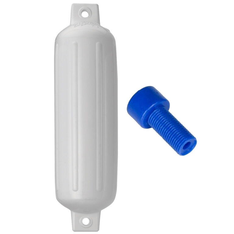 White marine fender with blue adapter