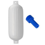 White boat fender and blue screw-in plug