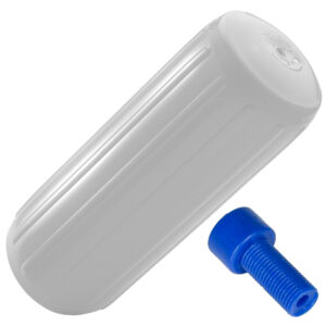 Silver fender with blue screw attachment