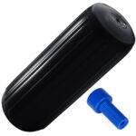 Black barbell handle with blue attachment bolt.