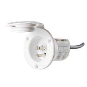 White flush power inlet with open cover