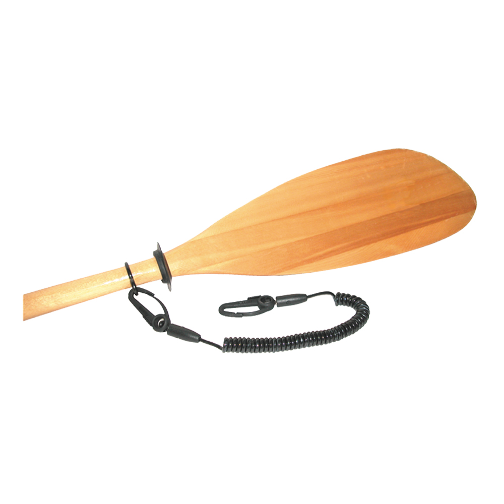 Wooden kayak paddle with safety leash