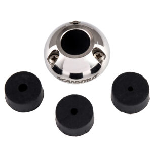 Stainless steel cable gland with rubber inserts.