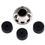 Stainless steel cable seal with rubber grommets.