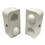 Ceramic blanks with spherical indentations.
