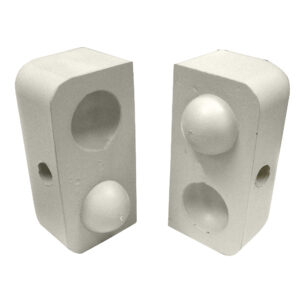 Ceramic blanks with spherical indentations.