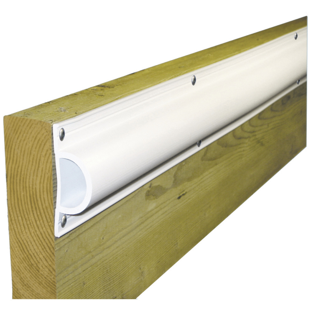 White vinyl dock bumper on wood beam