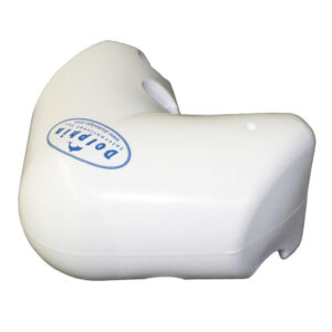 White corner dock fender with logo.