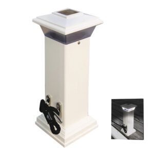 Solar dock post light with rope cleat