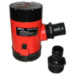 Red submersible bilge pump, heavy duty, 4000 GPH.