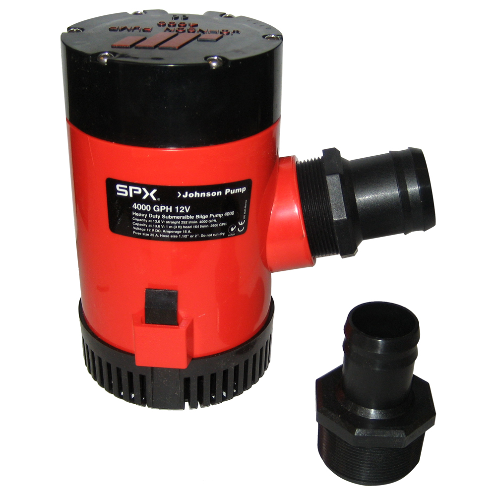 Red submersible bilge pump, heavy duty, 4000 GPH.