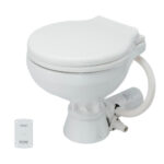 White marine electric toilet with control panel