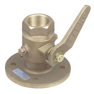 Bronze seacock valve with lever handle for boats.