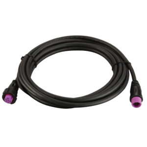 Black coiled electrical cable with purple connectors.