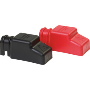 Red and black electrical terminal covers.