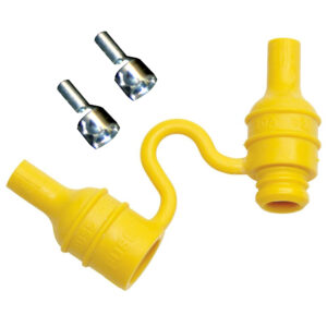 Yellow automotive fuse holder with terminals.