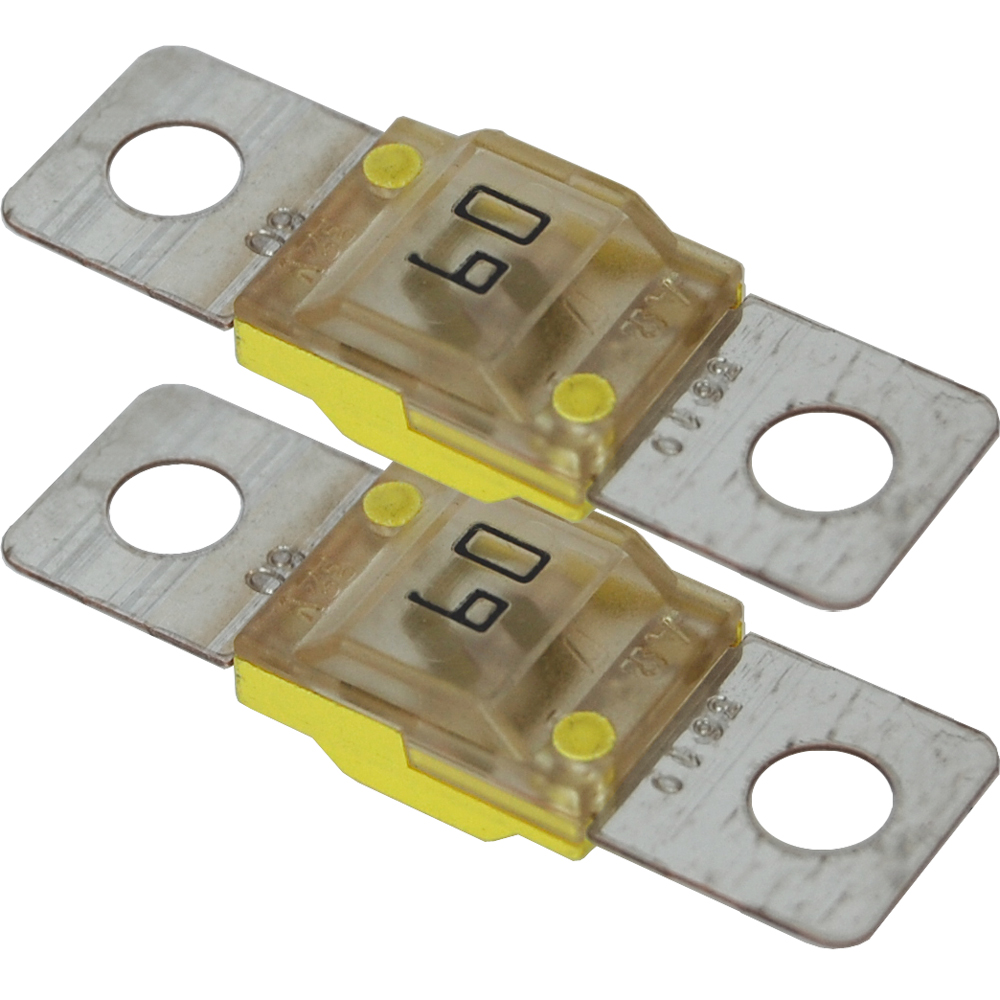 Two yellow blade automotive fuses rated 60A.