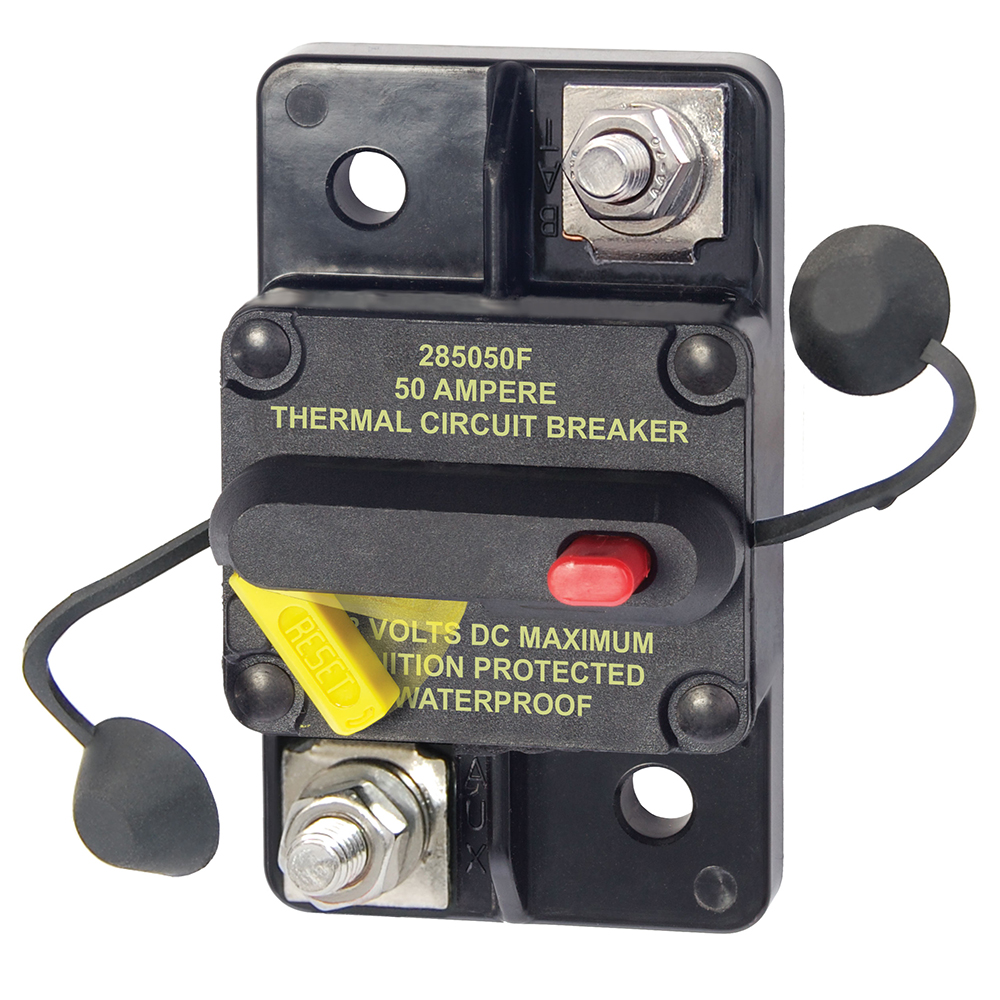 50 Amp thermal circuit breaker, waterproof design.