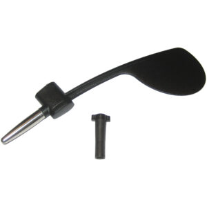 Black lawn mower control lever with attachment bolt.