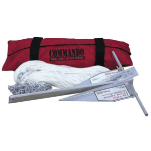Small craft anchor system with bag and rope.
