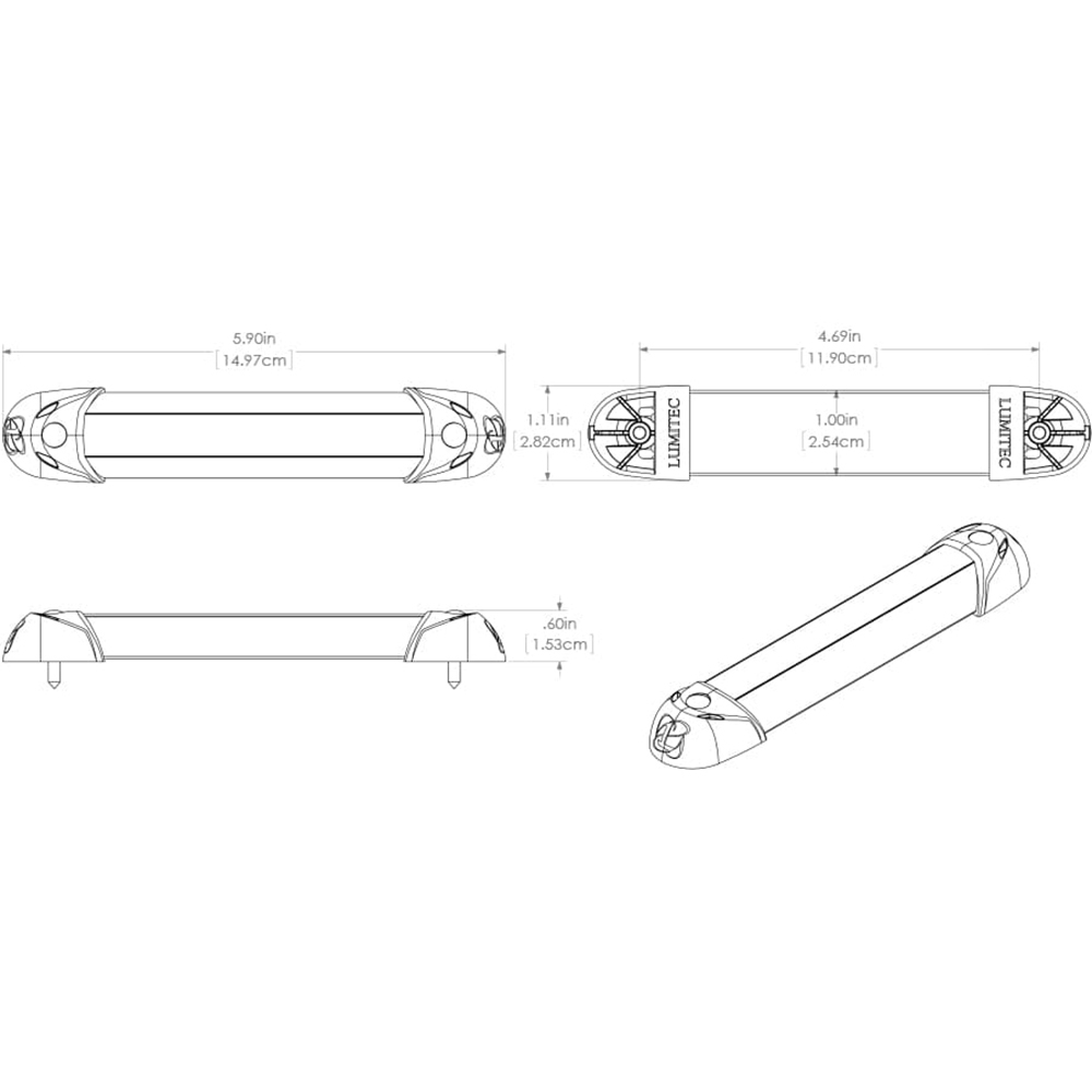 Technical drawing of Lumitec Zambezi light dimensions