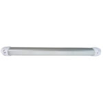LED tube light with silver finish and white ends.