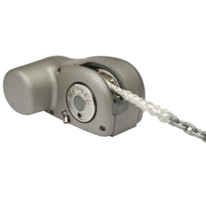 Marine windlass with rope and chain.