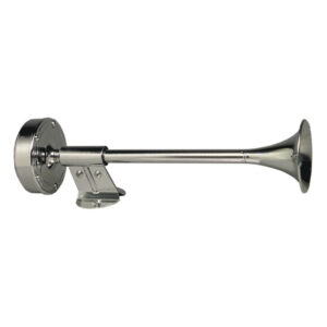 Metal trumpet-style air horn for vehicles.