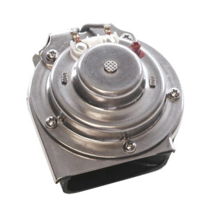 Silver diaphragm compressed air regulator on white background.