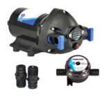 Jabsco water pump and accessories for marine use.