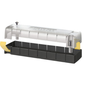 Dust collection box with transparent cover open