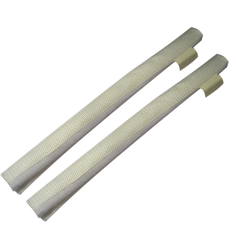 Two beige foam weatherstrips for doors or windows.