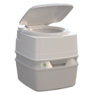 Portable camping toilet with open lid