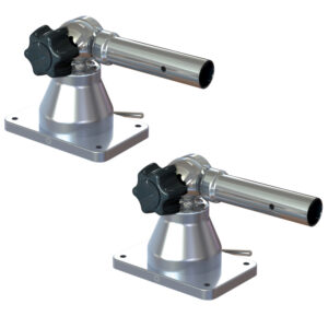 Two adjustable metal mounting brackets for solar panels.