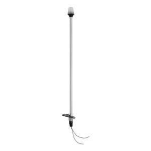 Tall outdoor light pole with mounting base.