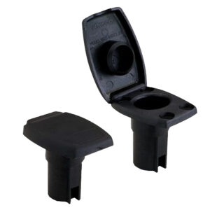 Black plastic grommet with removable lid